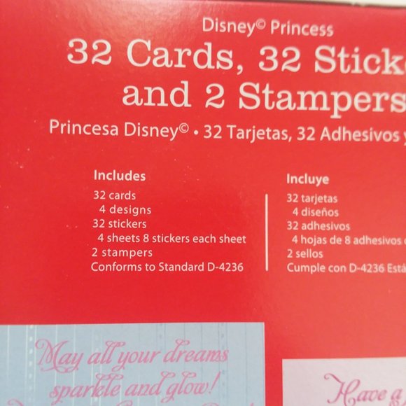 VTG Disney Princess 32 Valentines Day Cards 32 Stickers 2 Ink Stampers 2009 NEW - Picture 6 of 8
